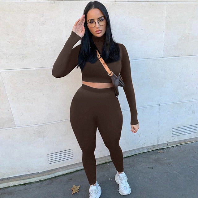 Two Piece Sets Women  Sportswear Hot Crop Tops And Leggings Matching Outfits