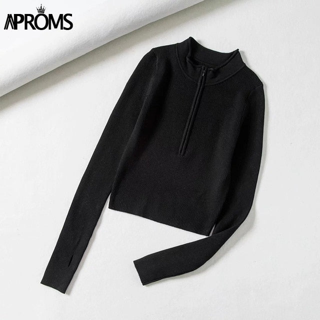 Elegant High Neck Zipper Sweater Women