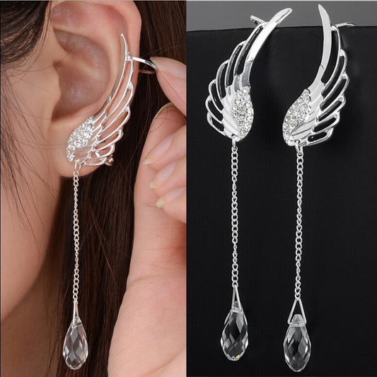 Silver Plated Angel Wing Crystal Earrings